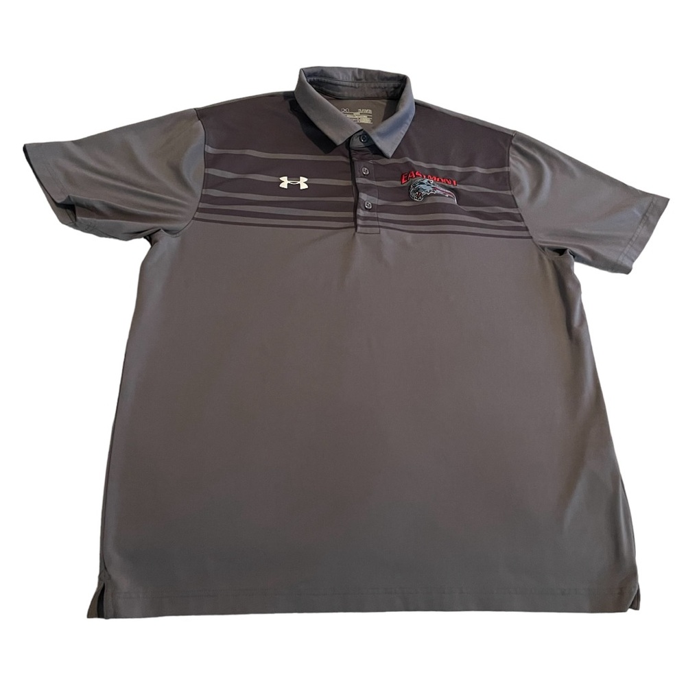 Under Armour Shirt Men XL Gray Polo Loose Heatgear Athletic Lightweight Eastmont